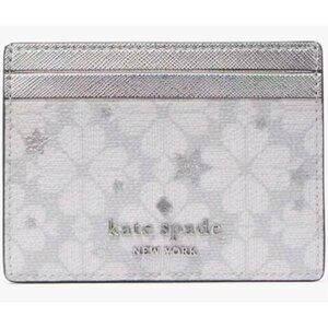 G Kate Spade Flower Star Toss Small Slim Card Holder Silver GrayKJ953 $89 Retail